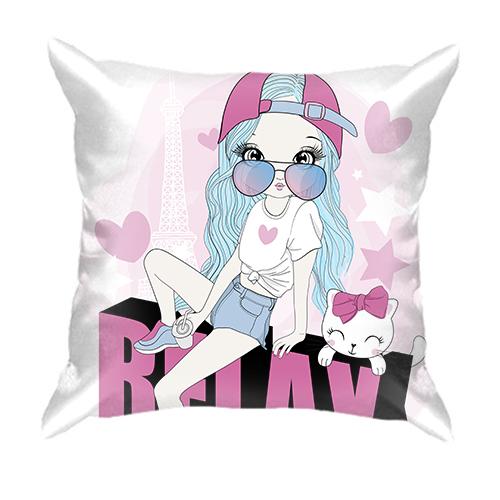 3D подушка с девушкой с котом Relax