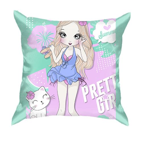 3D подушка з дівчиною з котом Pretty girl