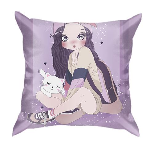 3D подушка с девушкой с котом Best friends