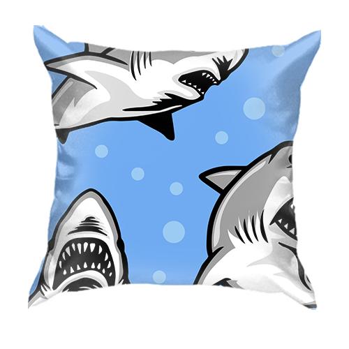 3D подушка з сірими акулами