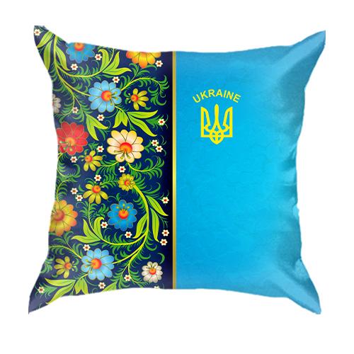 3D подушка с петриковской росписью и гербом Украины