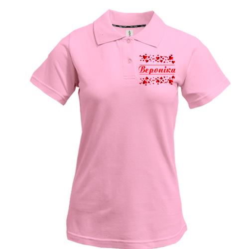Жіноча футболка-поло з сердечками і ім'ям Вероніка
