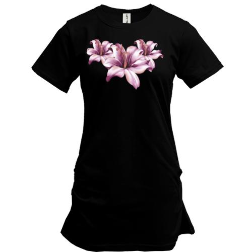 Подовжена футболка з фіолетовими квітами