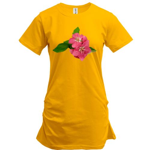Подовжена футболка з рожевим квіткою (2)