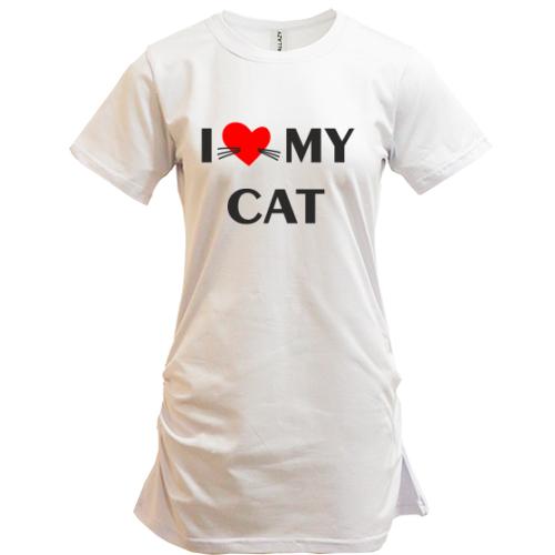 Подовжена футболка I love my cat