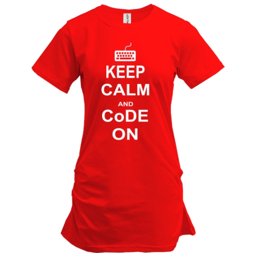 Удлиненная футболка с надписью «KEEP CALM AND CoDE ON» и клавиатурой