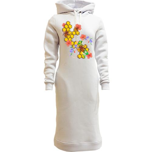 Женская толстовка-платье Пчелы с цветами