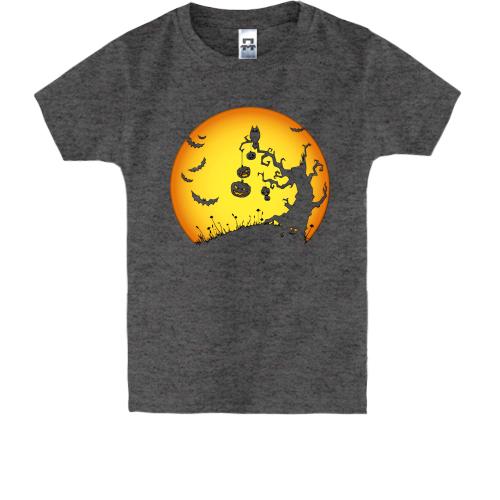 Детская футболка с деревом и страшными персонажами Helloween