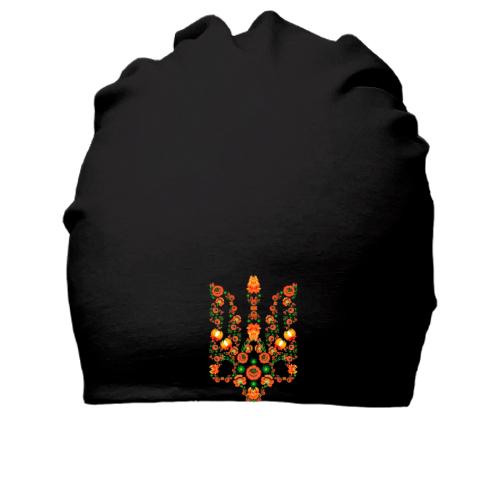 Бавовняна шапка з гербом України в стилі петриківського розпису