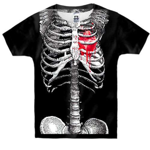 Детская 3D футболка Скелет с сердцем