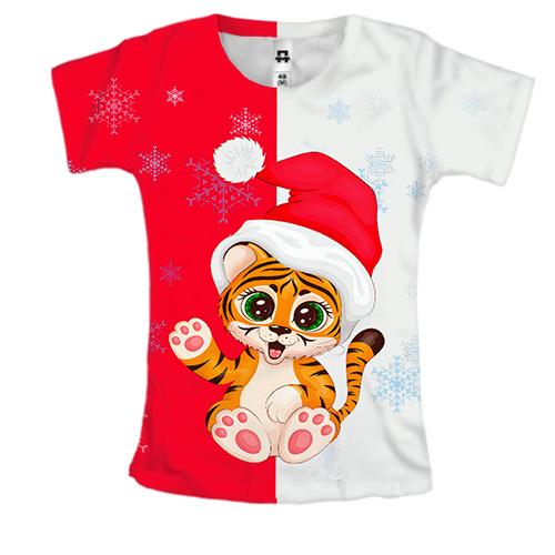 Жіноча 3D футболка Новорічне тигреня