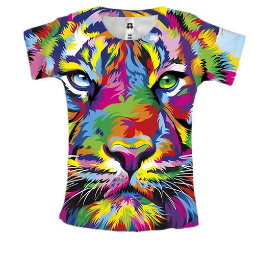 Жіноча 3D футболка «Тигр у стилі поп-арт»