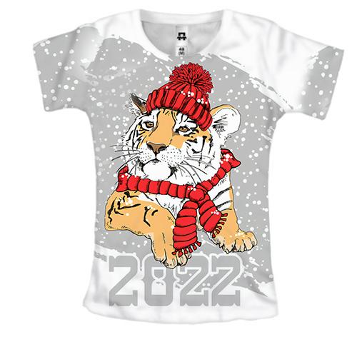 Женская 3D футболка Тигр а шарфе 2022