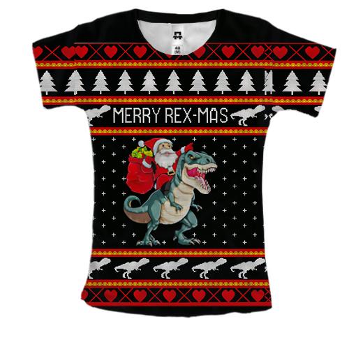 Жіноча 3D футболка «Merry Rex-mas»