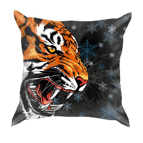 3D подушка Амурский тигр со снежинками