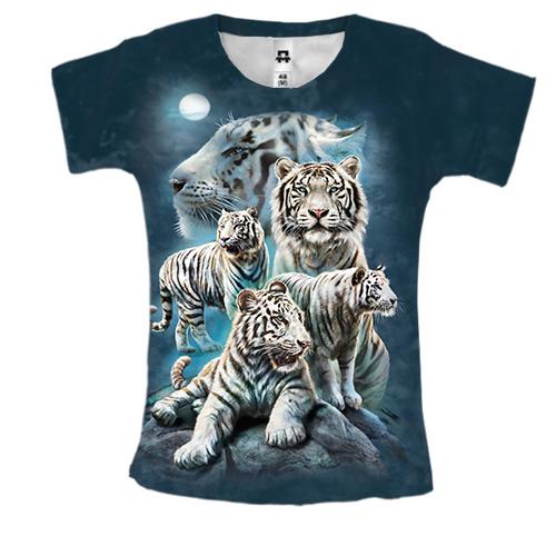 Женская 3D футболка с белыми тиграми