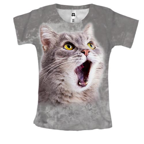 Жіноча 3D футболка із здивованим котом