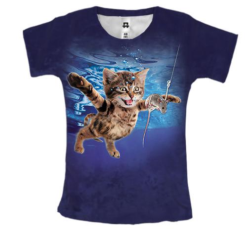 Жіноча 3D футболка Кіт пірнає за мишкою