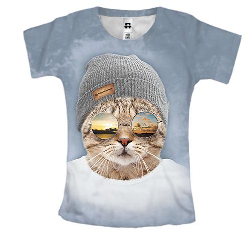 Жіноча 3D футболка Кіт-хіпстер