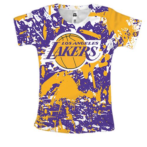 Женская 3D футболка Lakers фирменные цвета брызги красок