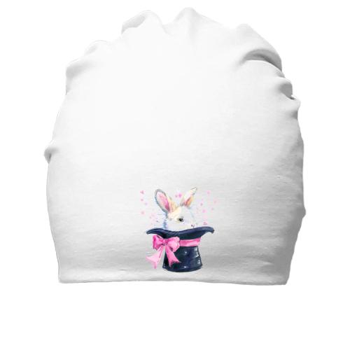 Хлопковая шапка заяц с сердечками