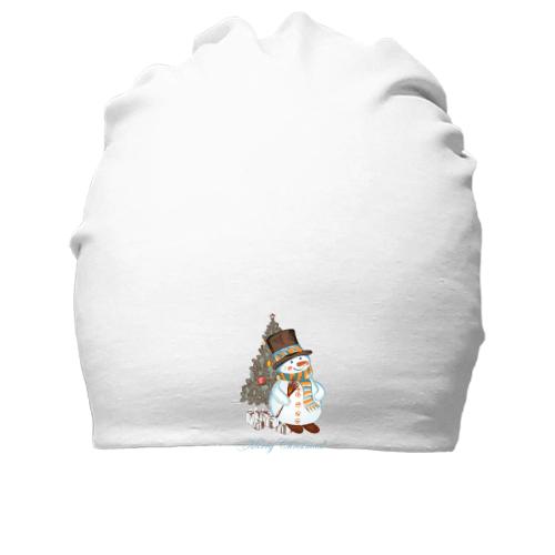 Бавовняна шапка зі сніговиком 