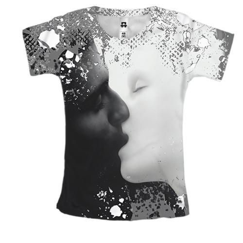 Жіноча 3D футболка Чорно-білий поцілунок
