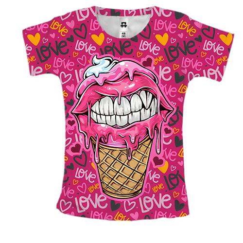 Женская 3D футболка Love ice cream