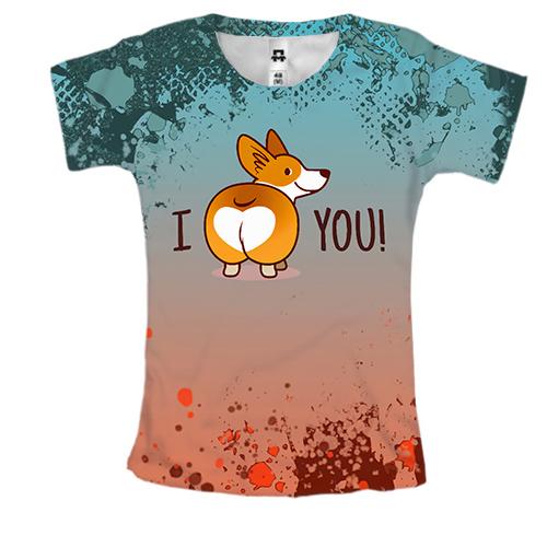 Женская 3D футболка I love you dog
