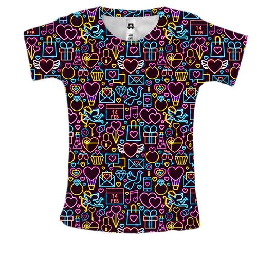 Женская 3D футболка Love and hearts pattern 2