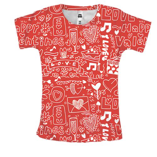 Женская 3D футболка Love and hearts pattern 3