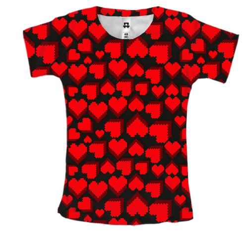 Женская 3D футболка Сердца pattern