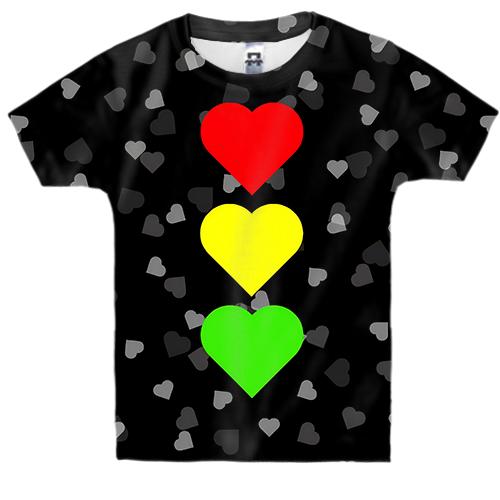 Детская 3D футболка Сердца светофор
