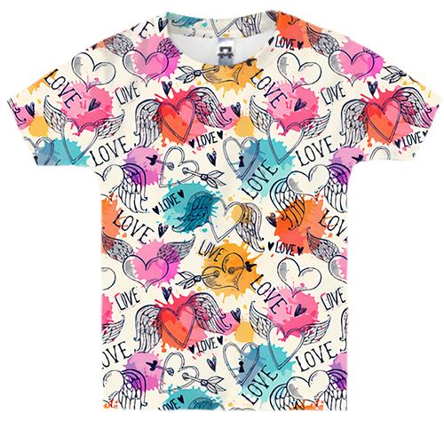 Детская 3D футболка Love and hearts pattern 5