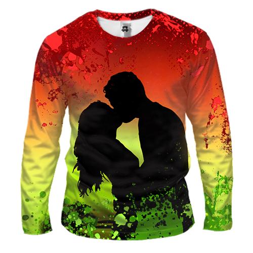 Мужской 3D лонгслив Поцелуй силует