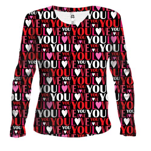 Женский 3D лонгслив I love you pattern