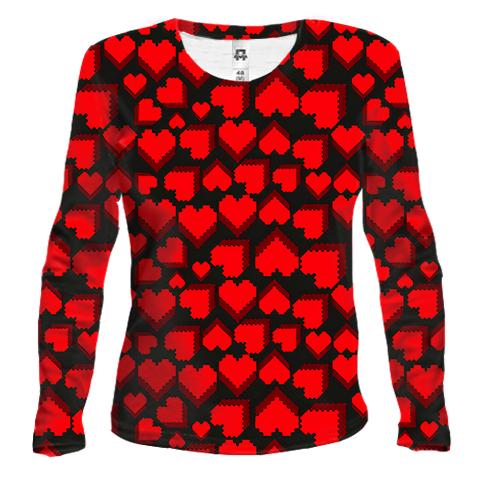 Женский 3D лонгслив Сердца pattern