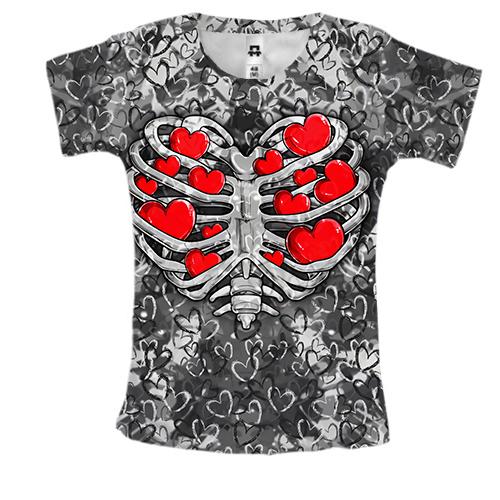 Жіноча 3D футболка Серця скелет