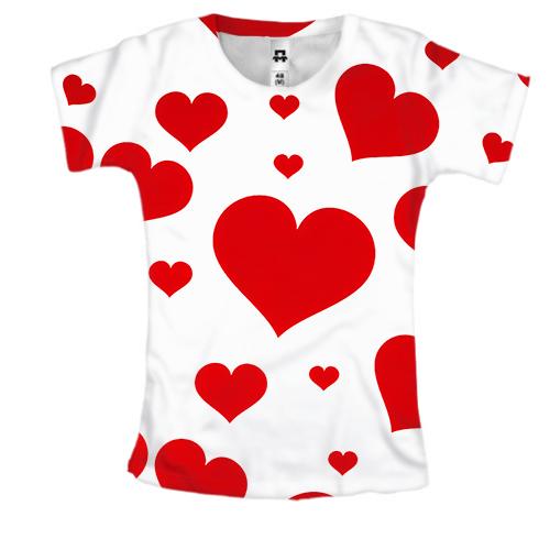 Женская 3D футболка Big hearts