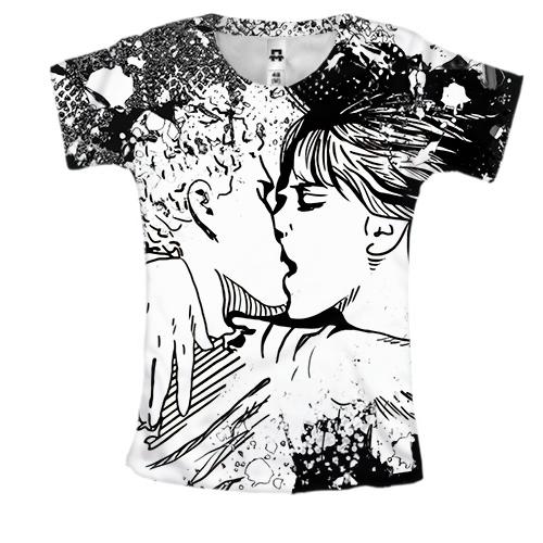 Жіноча 3D футболка Чорно-білий поцілунок 2