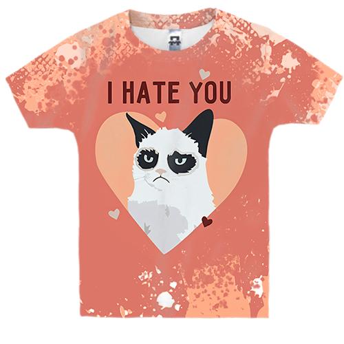 Детская 3D футболка I hate you cat