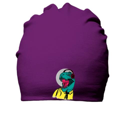Хлопковая шапка с динозавром в наушниках