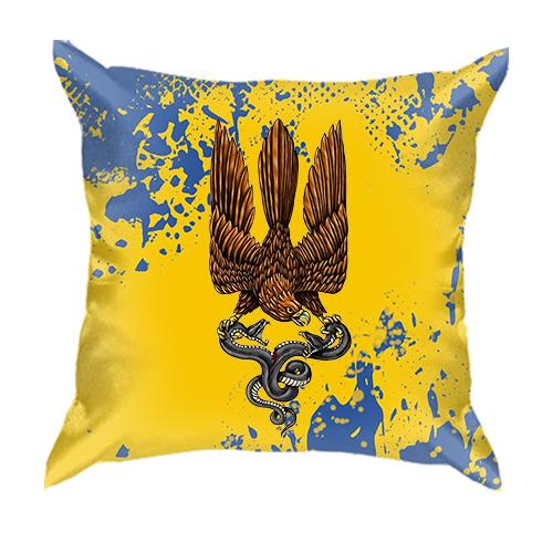 3D подушка із соколом-гербом України (жовто-синя)