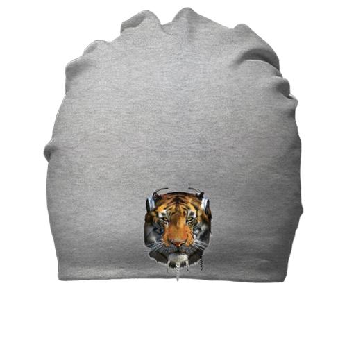 Хлопковая шапка с тигром в наушниках