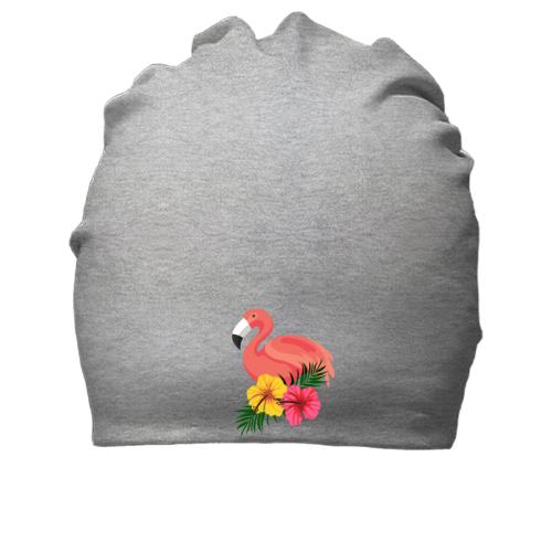 Хлопковая шапка с цветами и фламинго