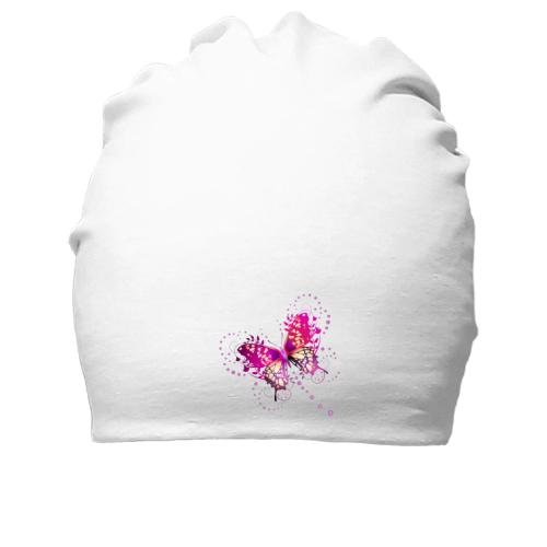 Хлопковая шапка с розовой бабочкой