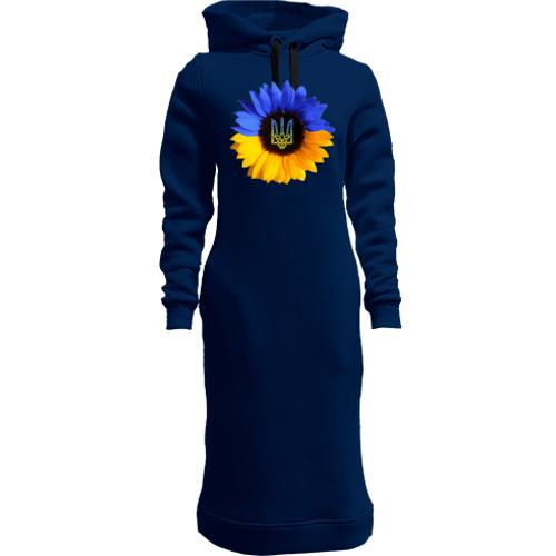 Жіноча толстовка-плаття з жовто-синім соняшником з гербом