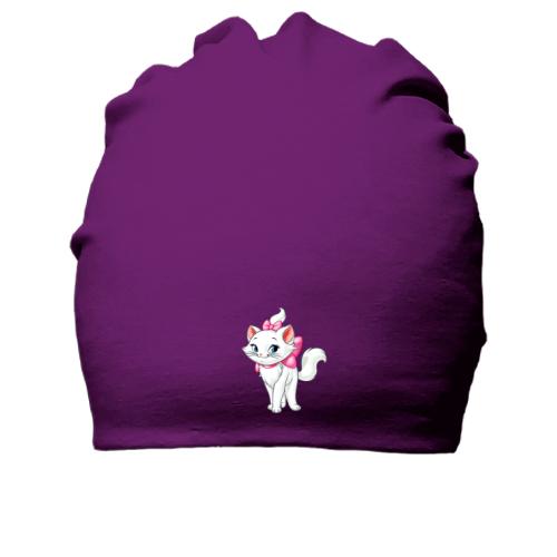 Бавовняна шапка з кішечкою в рожевому бантику