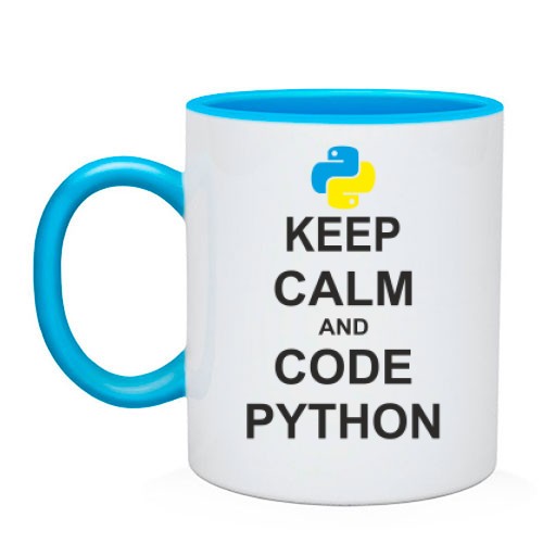 Чашка із написом «Keep calm and code python» та емблемою мови програмування Python