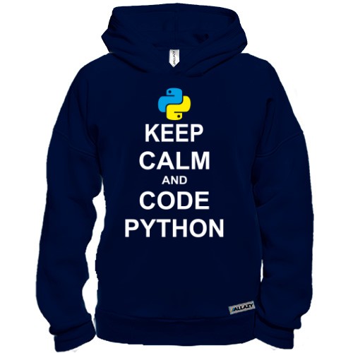 Худи BASE с надписью «Keep calm and code python» и эмблемой языка программирования Python